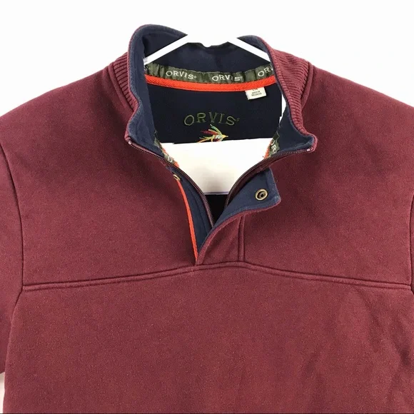 Orvis Signature 1/4 Zip Sweatshirt Size Large in Burgundy - Picture 4 of 7
